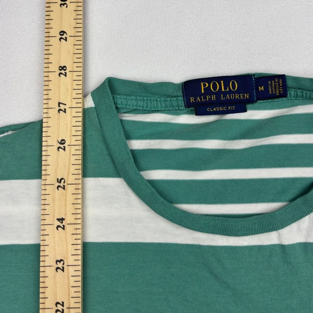 Polo Ralph Lauren Striped Pocket Shirt Mens Medium Green White Pony Classic Tee